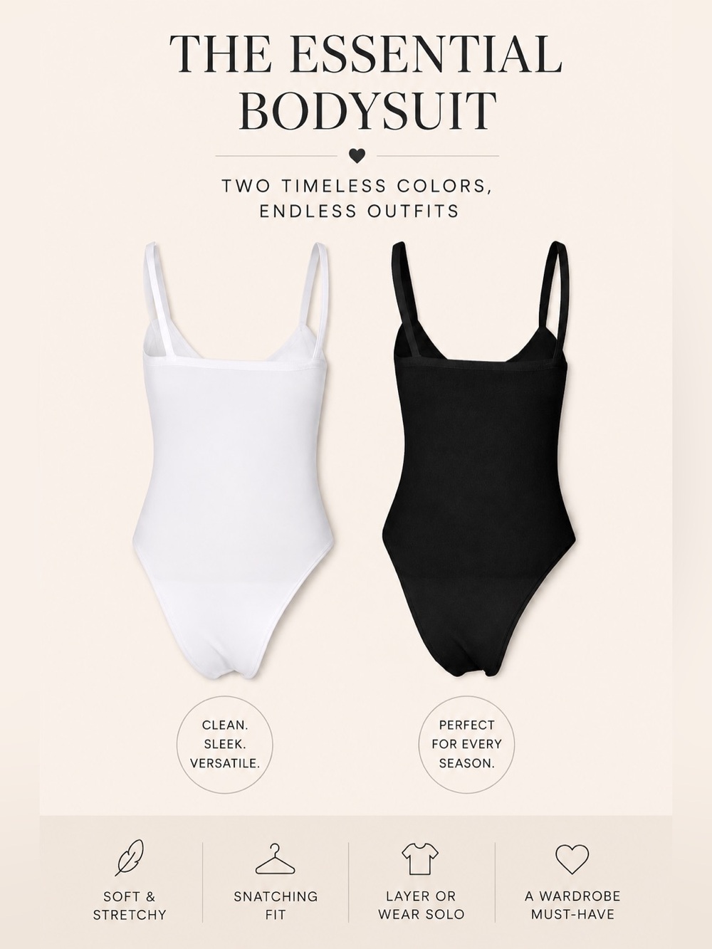SHEIN Black and White Spaghetti-Strap Ribbed Bodysuit Duo
